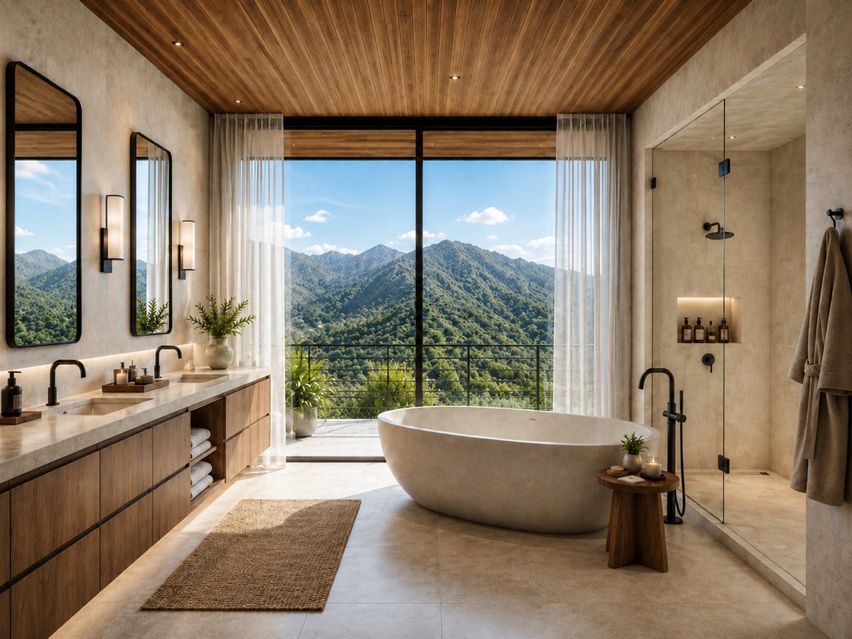 Interior residencial con vista a las montañas